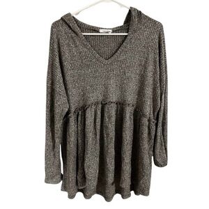Grey Knit Hooded Peplum Top, Size Medium (M)